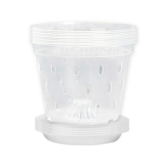 Hvmvliv Clear Orchid Pots 5Pcs Transparent Planting Pots with Holes Plastic Planting Cultivation Pots Breathable Flower Plant Nursery Pot with Trays Garden Supplies Multicolor