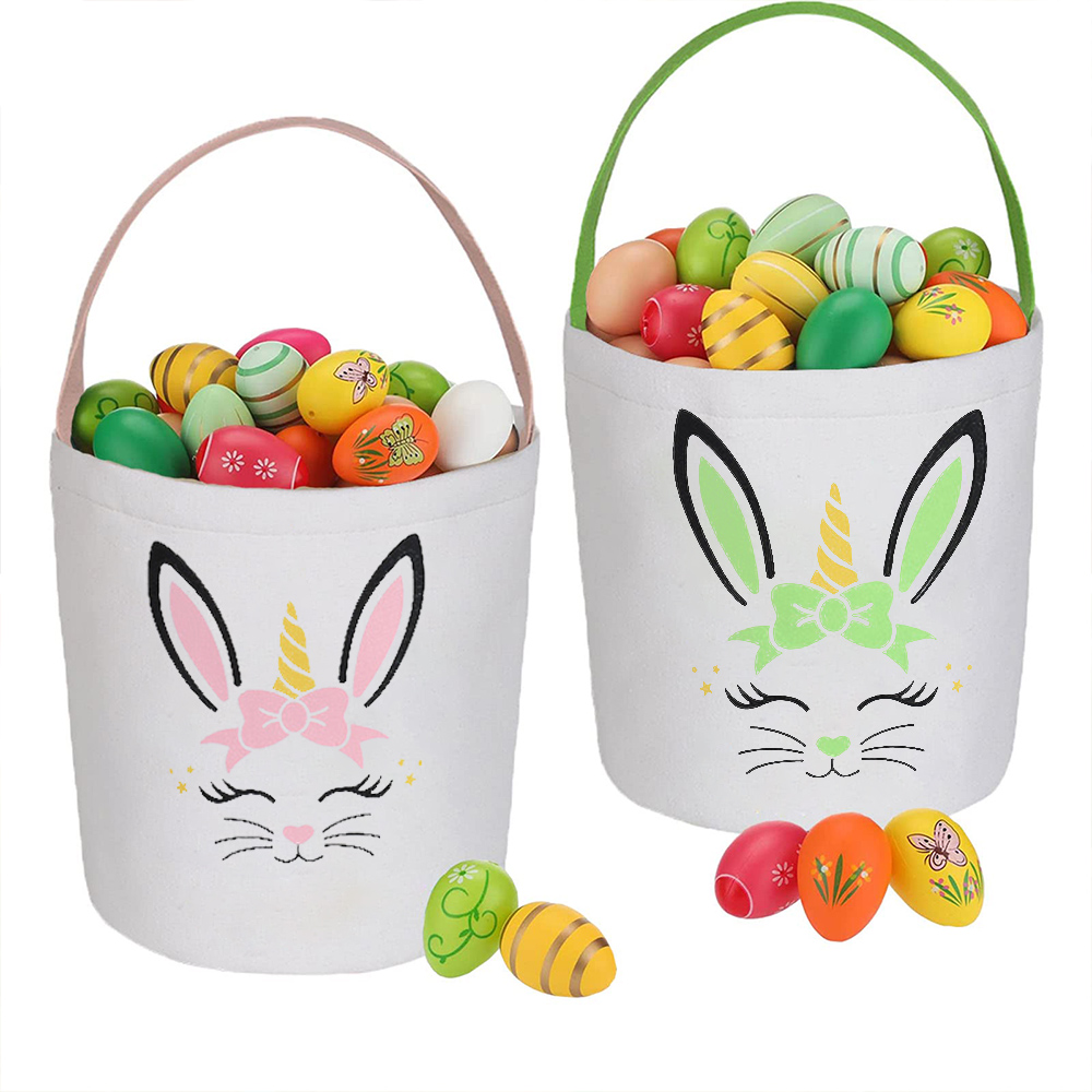 2 Pack Large Easter Bunny Basket Egg Bags, Easter Egg Hunt Baskets with
