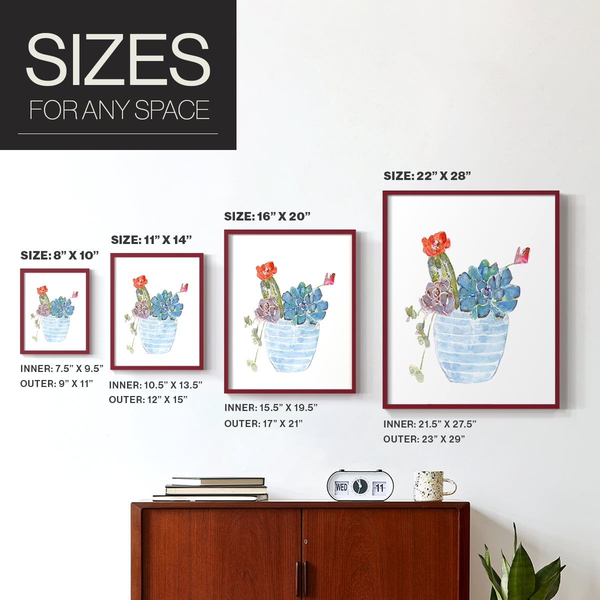Cactus and Succulent Blooms I Framed Print in Red Solid Wood Framed Print No Nail Hanging
