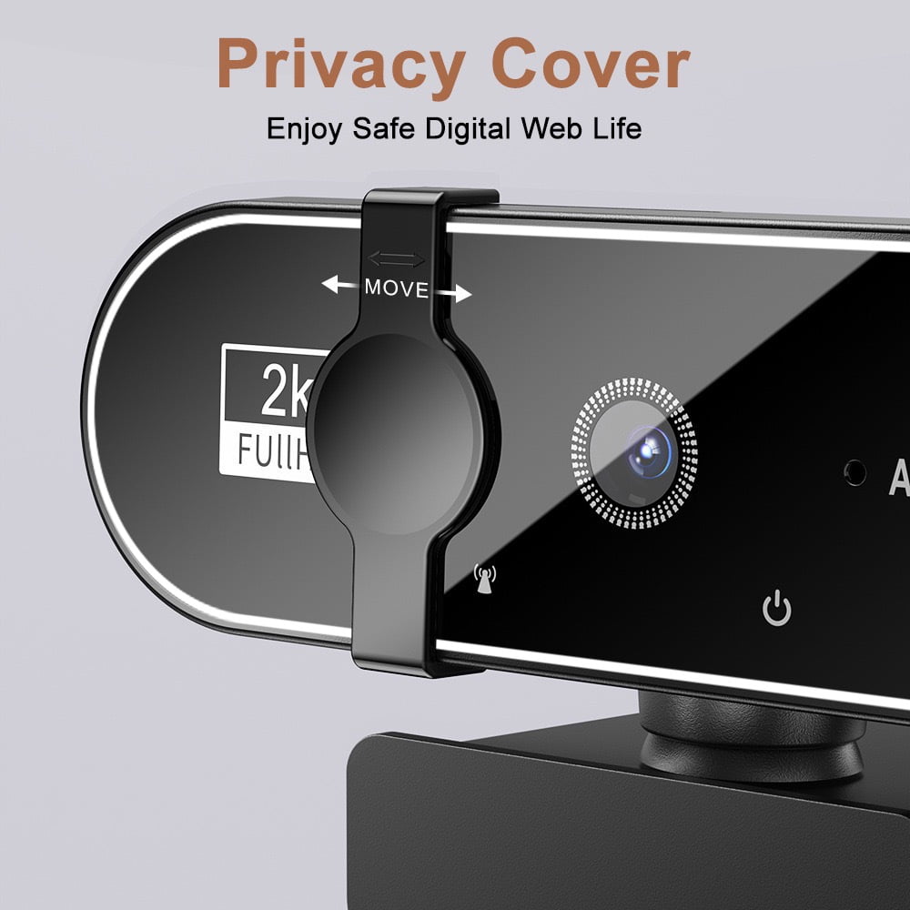 2K HD USB Webcam, Plug and Play Computer Camera for Online Classes Meetings Live Streaming Video Calling