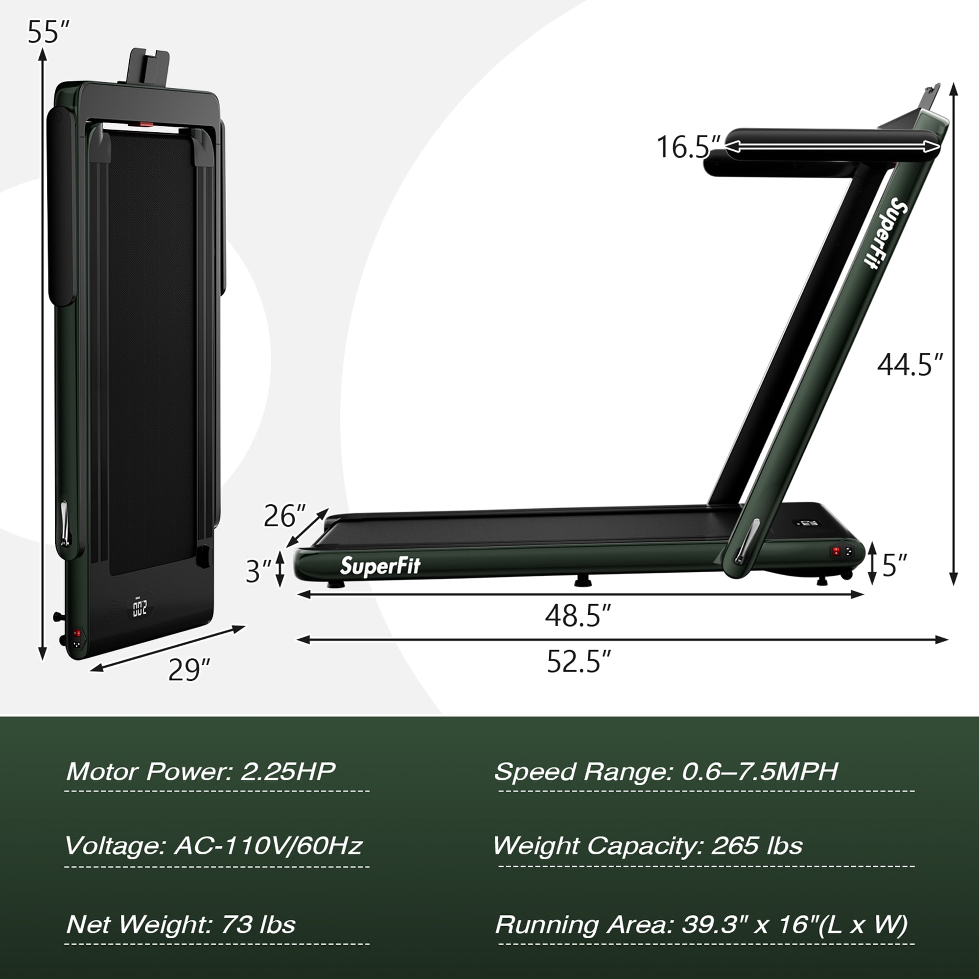 Gymax Motorized Treadmill Folding Under Desk Electric Treadmill w/ APP Green