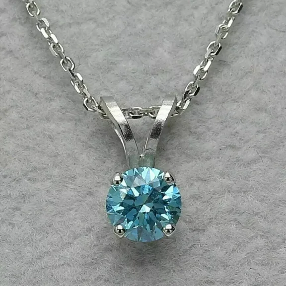 2Ct Round Cut Lab Created Blue Diamond Solitaire Pendant 14K White Gold Finish