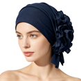 thumbnail image 3 of VJGBEGW Women Lace Floral Stretch Beanie Turban Skull Chemo for Hair Loss Breathable Stretch Hat #4 Navy, 3 of 3
