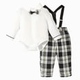 thumbnail image 3 of Paguaki Baby Boy Clothing Set Winter Baby Boy Clothes Outfits Romper And Bow Tie Plaid Suspenders Pants Gentleman Set 0 6 9 12 18 24 Months, 3 of 4