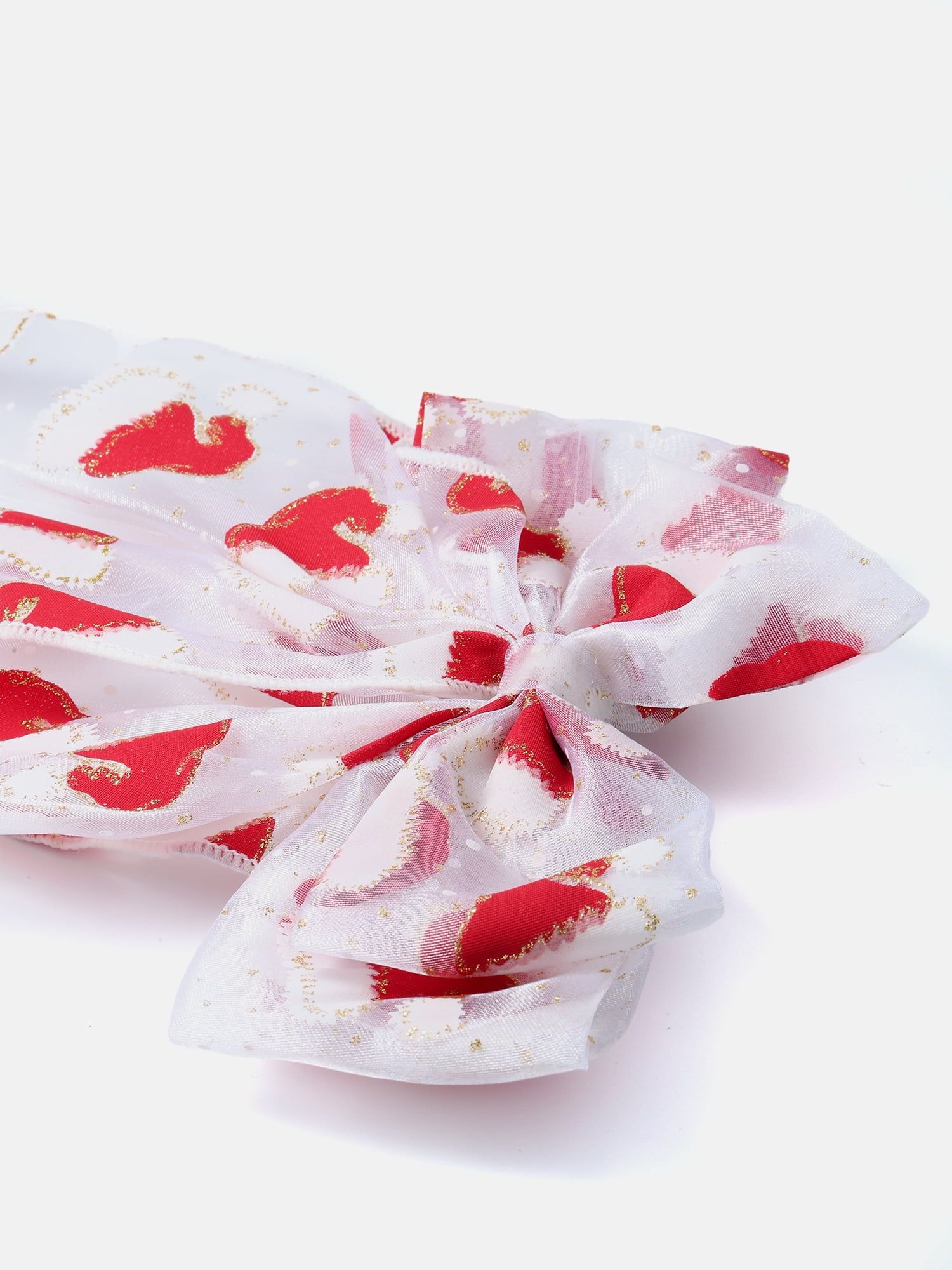 Way to Celebrate Holiday Women's Santa Hat Print Hair Bow, Red/White, 1 Piece, Barrette Hair Clip