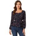 thumbnail image 1 of Blusa Floral Allegra K de Manga Larga Cuello Cuadrado Peplum Para Mujer Con Cinturón M, 1 of 6