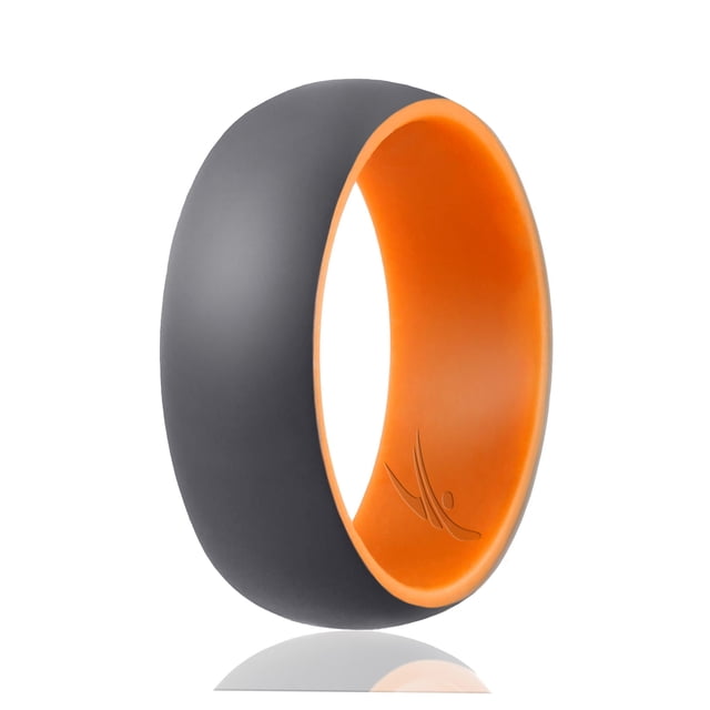 Anillo de bodas de silicona - Colección Duo estilo cúpula - Naranja-gris de ROQ para hombres - Anillo de 13 mm
