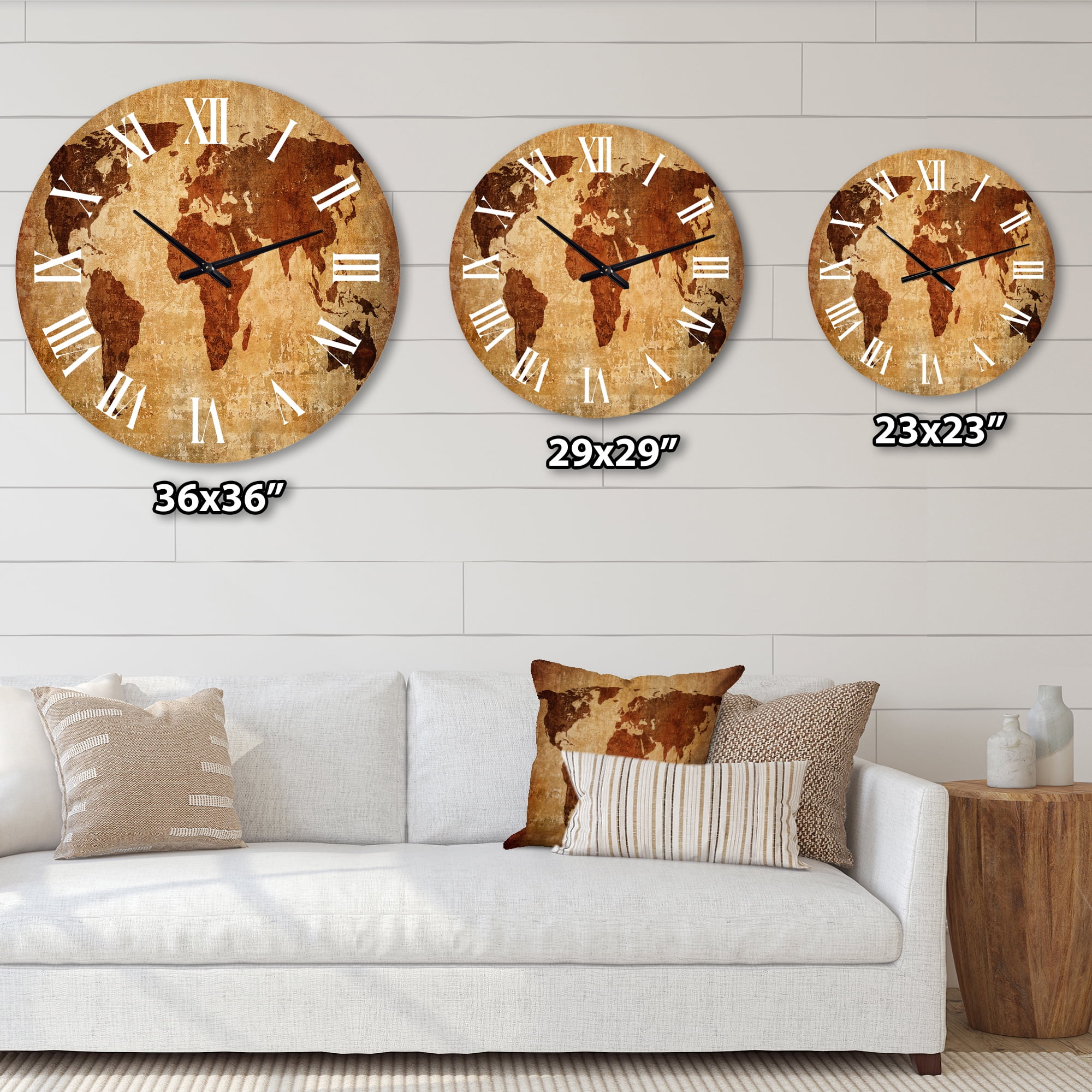 Designart 'Ancient Map Of The World Xi' Vintage Wall Clock