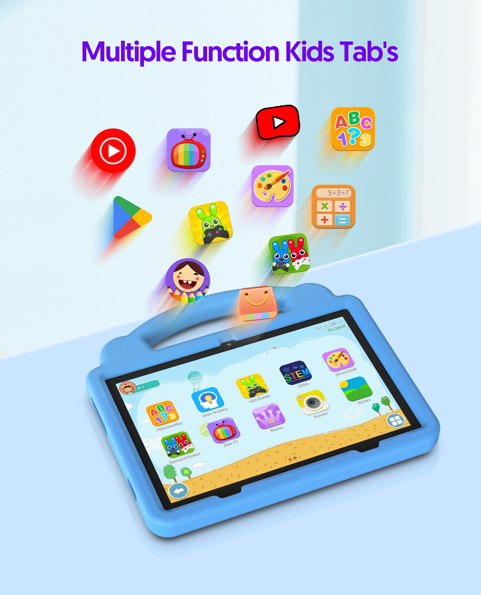 PUTECCH Kids 10 Tablet, Android 14 Tablet for Kids, Parental Control Pre-Installed Education Apps, 6GB RAM 64GB Storage, 6000mAh, WiFi 6, EVA Shockproof Case - Blue