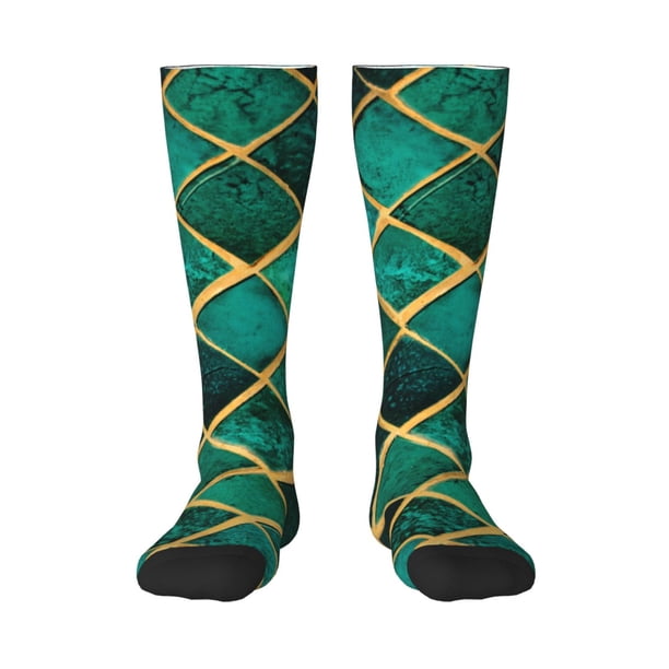 Fotbe Green Mosaic Glass Calcetas Divertidas Estampadas para Hombre y Mujer, Calcetas de Algodón hasta la Rodilla para Caminar, Correr, Enfermería y Embarazo