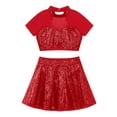 thumbnail image 4 of iiniim Kids Girls 2Pcs Sequins Jazz Latin Tango Dance Outfit Short Sleeve Crop Top with Skirt Set 4-14 A Red 6, 4 of 7