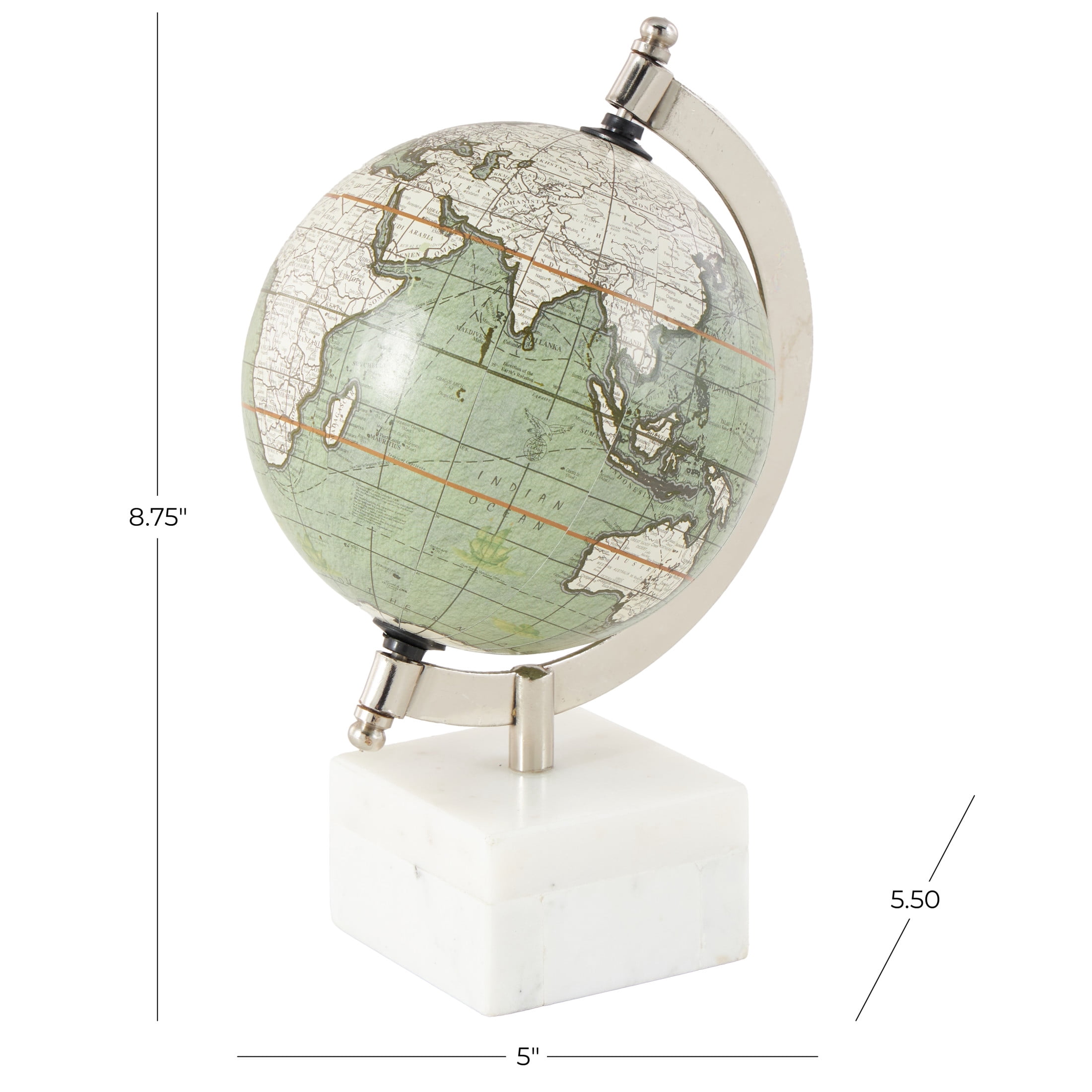 DecMode 6" White World Map Globe with Marble Base