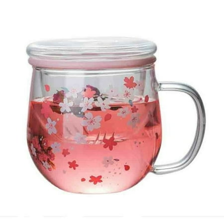 

Sakura Mug Glass Mug with Tea Infuser Filter&Lid Cherry Blossoms Cup Set Blossoms Flower Teacup 300Ml Glasses Drinking