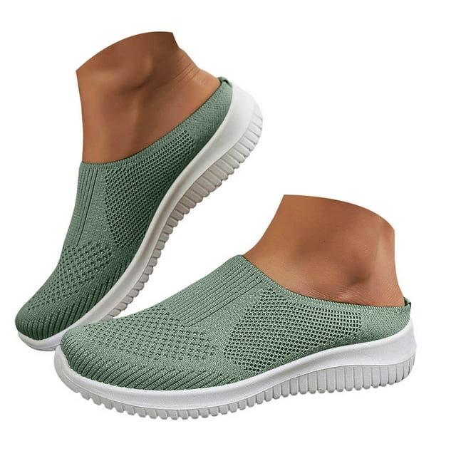 Mepaouo Womens Backless Sneakers Casual Slip on Mule Shoes Arch Support Walking Mesh Slide Sandals
