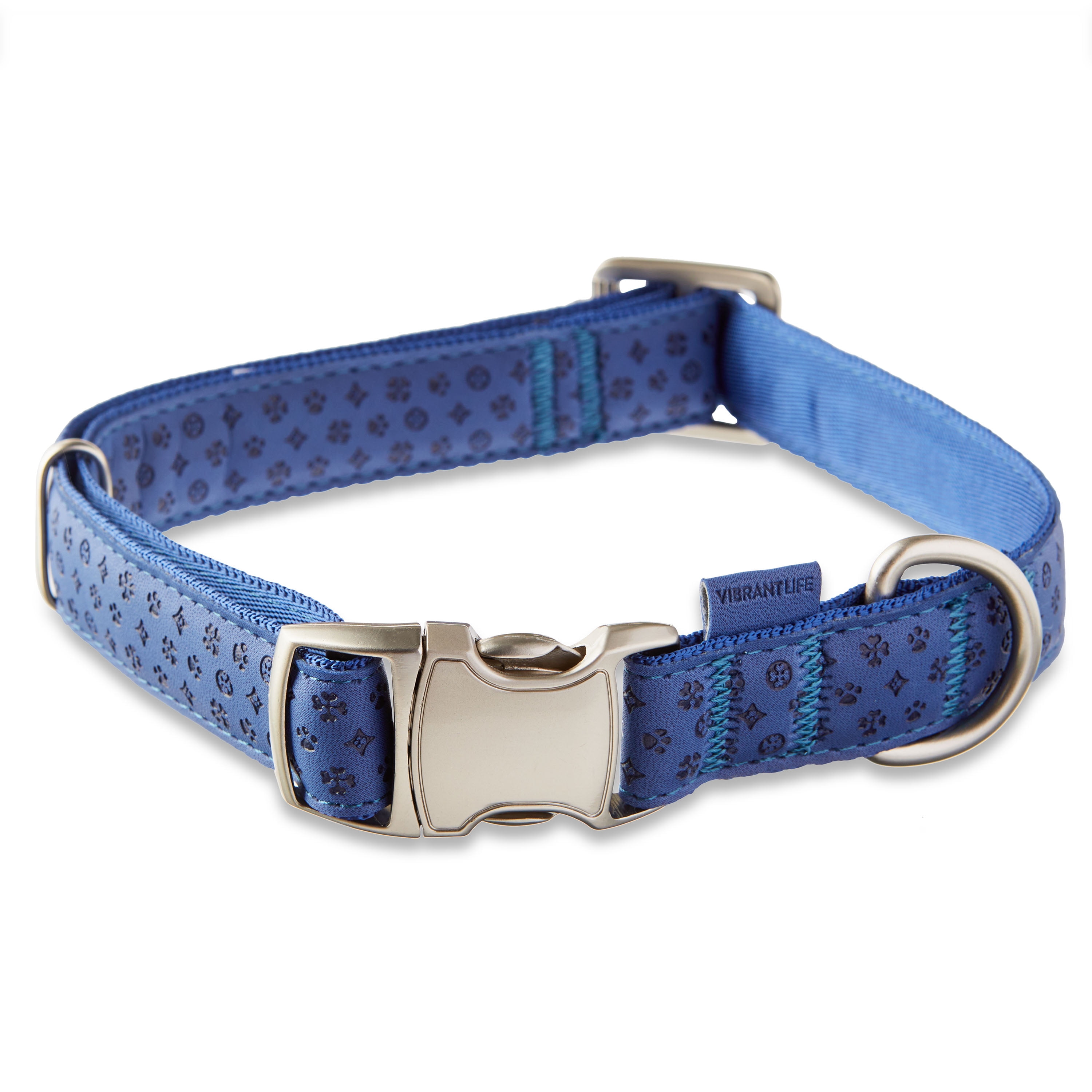 Vibrant Life Embossed Adjustable Dog Collar, Navy Blue, L