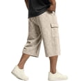 thumbnail image 4 of Zimjoy Men's Below Knee Length Cargo Shorts Elastic Drawstring Capri Bermuda Loose Fit Casual Streetwear Walking Utility Shorts with Multi Pockets Beige S, 4 of 7