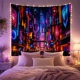 thumbnail image 2 of Neon Cyberpunk City Street at Night Energetic Retro Art for Cityscape Fans Urban Wall Decor Housewarming Gift Tapestry Wall Hanging for Bedroom, Living Room and Dorm, 2 of 7