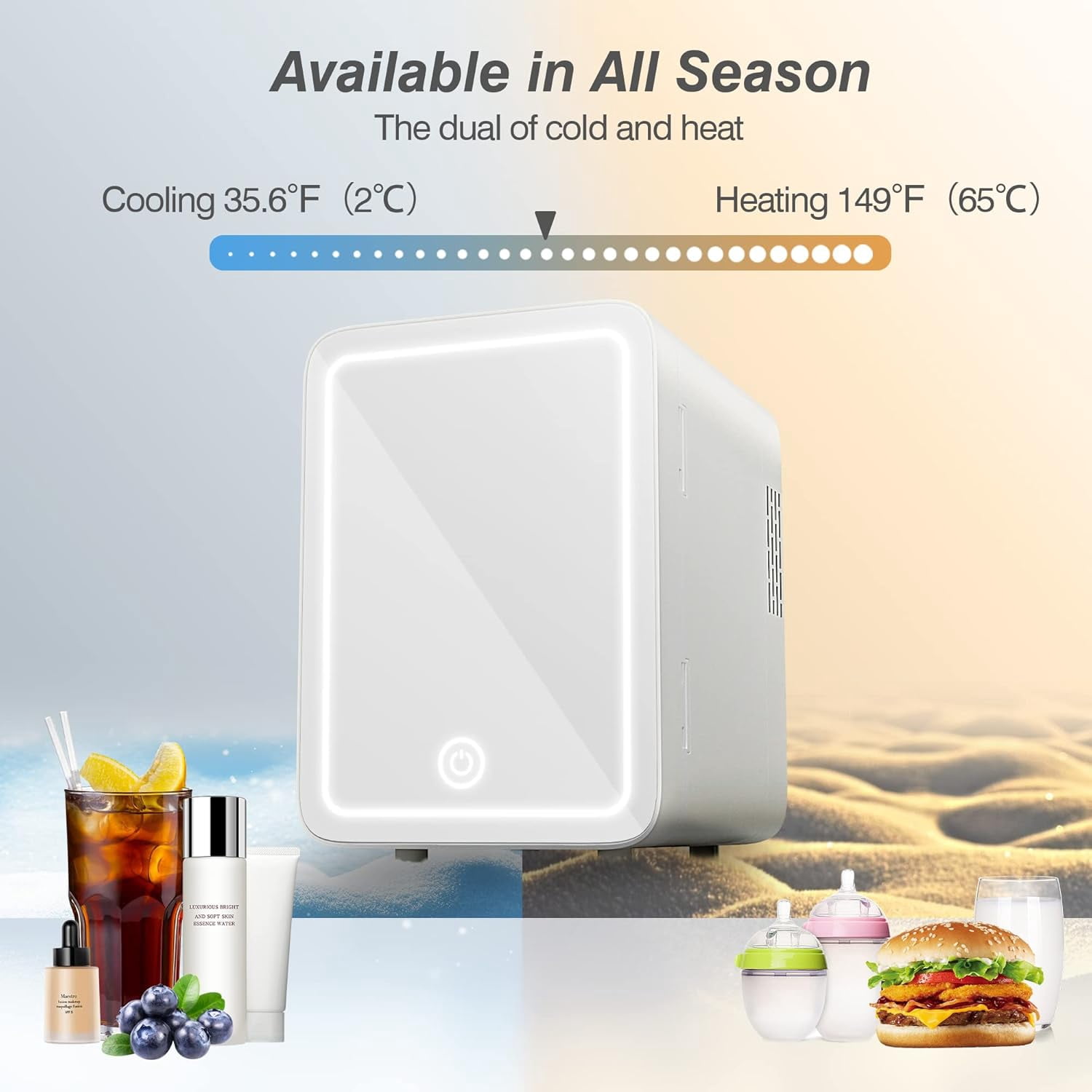 Skincare Fridge With Dimmable LED Light Mirror, 4L Makeup Mini Fridge for Bedroom, Car, Office & Dorm, Cooler & Warmer