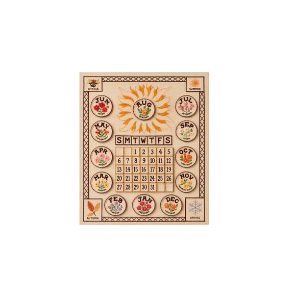 DIY Hand Embroidery Perpetual Calendar Wall Art Kit, Needlework Embroidery Canvas Wall Hanging, Beginner Friendly Handcraft Decorative Painting for Home Wall Decor