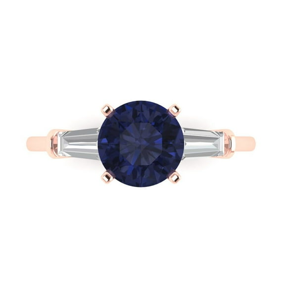 Three-Stone Engagement Ring for Women - 2ct Simulated Blue Sapphire in 18K Rose Gold Promise Ring