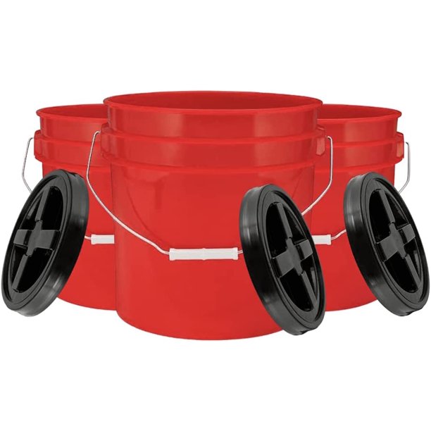 3.5 Gallon Food Grade RED Bucket Pail with Black AirTight Screw On Lid