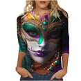 thumbnail image 2 of YOIAVAIOY Womens 3/4 Sleeve Tops Mardi Gras and Christmas Costumes Fashion Round Neck Holiday Printed Tees Multicolor M, 2 of 5