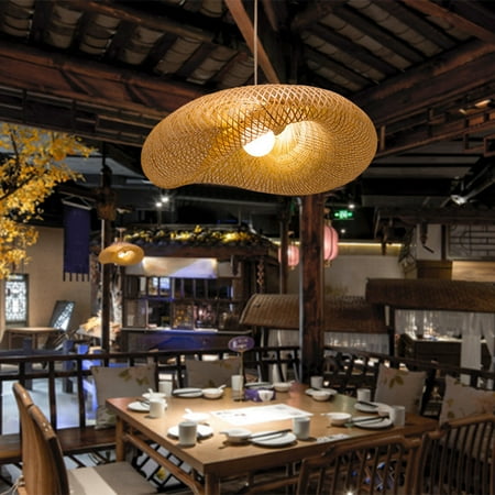 

Creative Bamboo Chandelier Lamp LED Pendant Light Wicker Lighting Teahouse