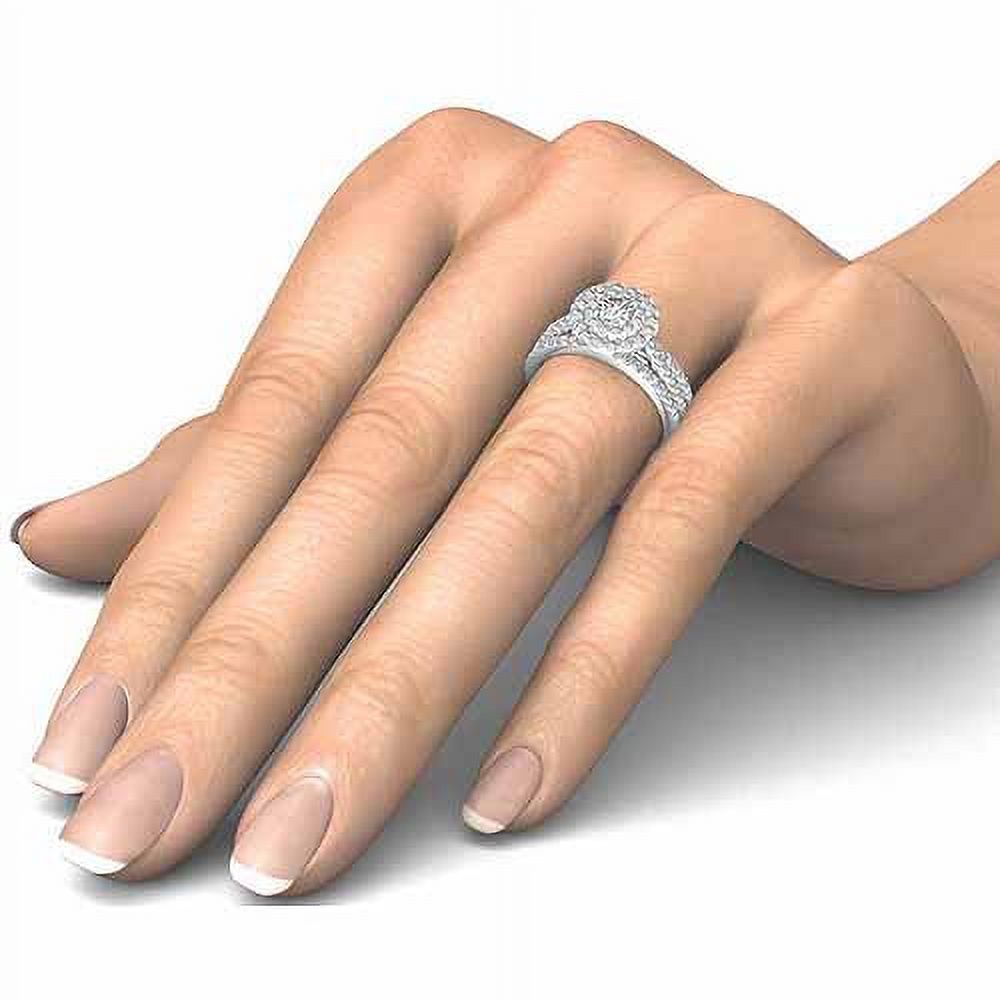 1-1/2 Carat T.W. Diamond 10kt White Gold Cushion-Shape Double Halo Engagement Ring Set