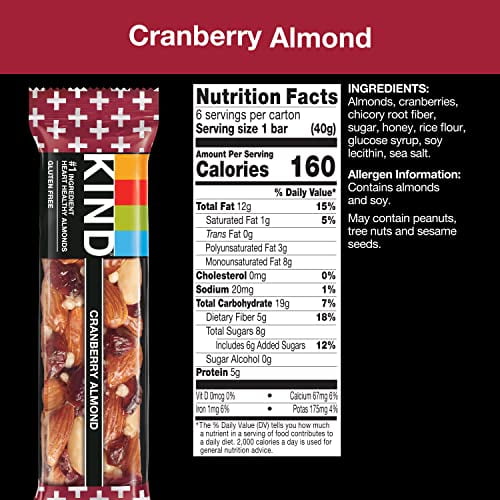 KIND Bars, Cranberry Almond, Healthy Snacks, Gluten Free, 12 Count