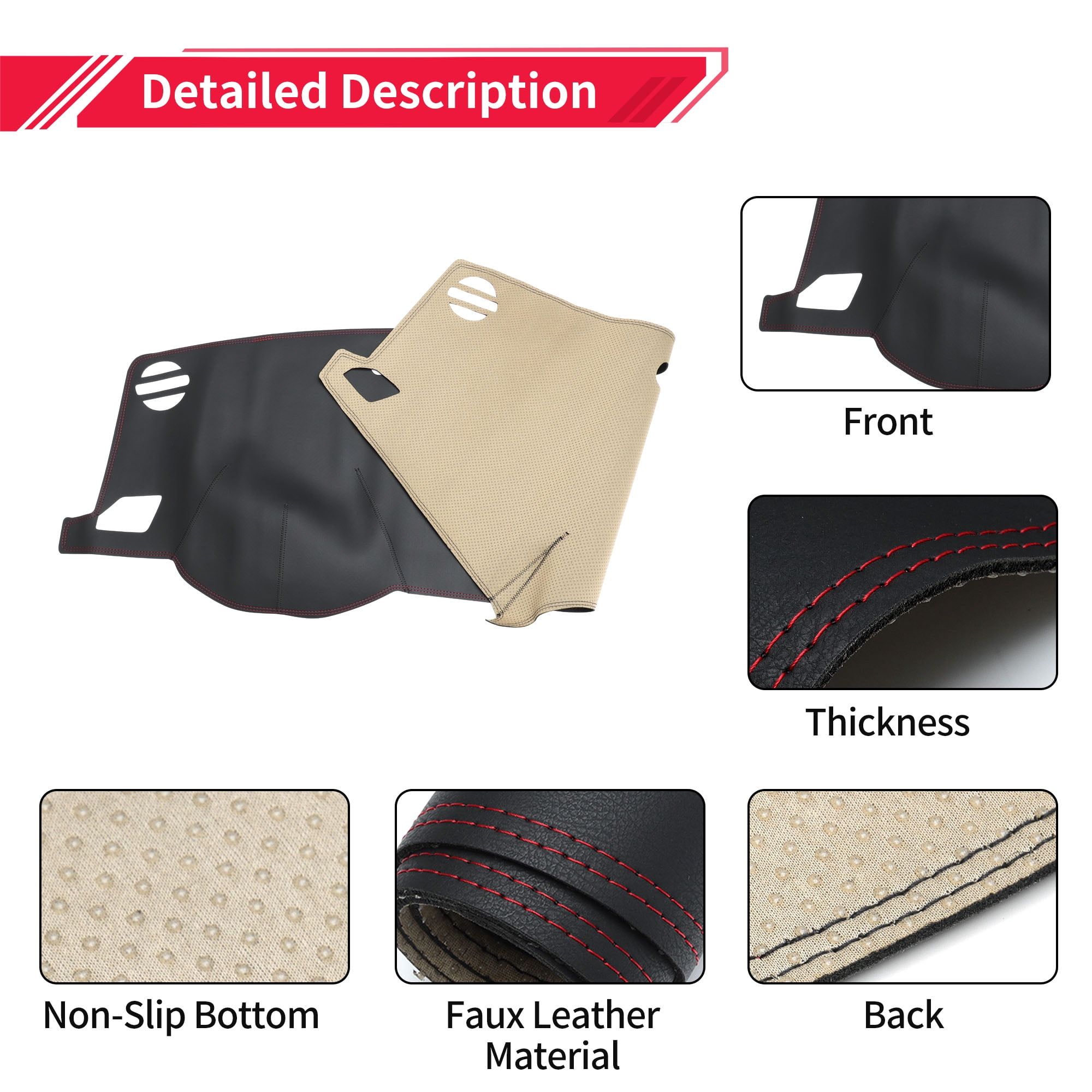 Dashboard Cover Dash Cover Mat Carpet for Hyundai Sonata 2015-2019 Black Red Faux Leather 1 Pc Anti-Slip Car Interior