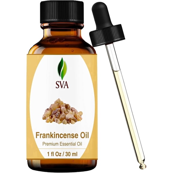 SVA Frankincense Essential Oil – 1 Fl Oz – 100% Natural Boswellia Carterii Oil - for Diffuser, Hair Care, Face, Skin Care, Aromatherapy, Scalp and Body Massage, Soap and Candle Making – with Dropper