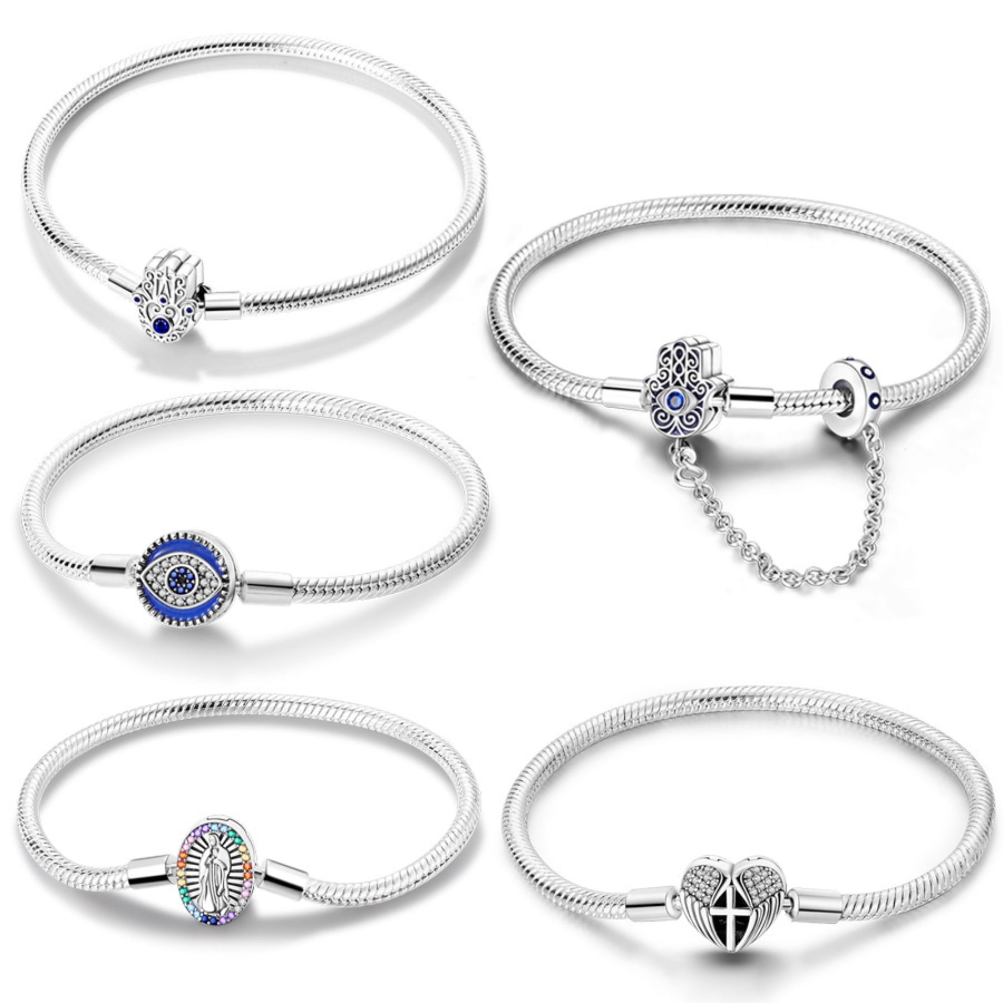 Alscharm 925 Sterling Silver Snake Chain Bracelet Evil Eye Charms Bracelets for Women Girls Gifts for Her