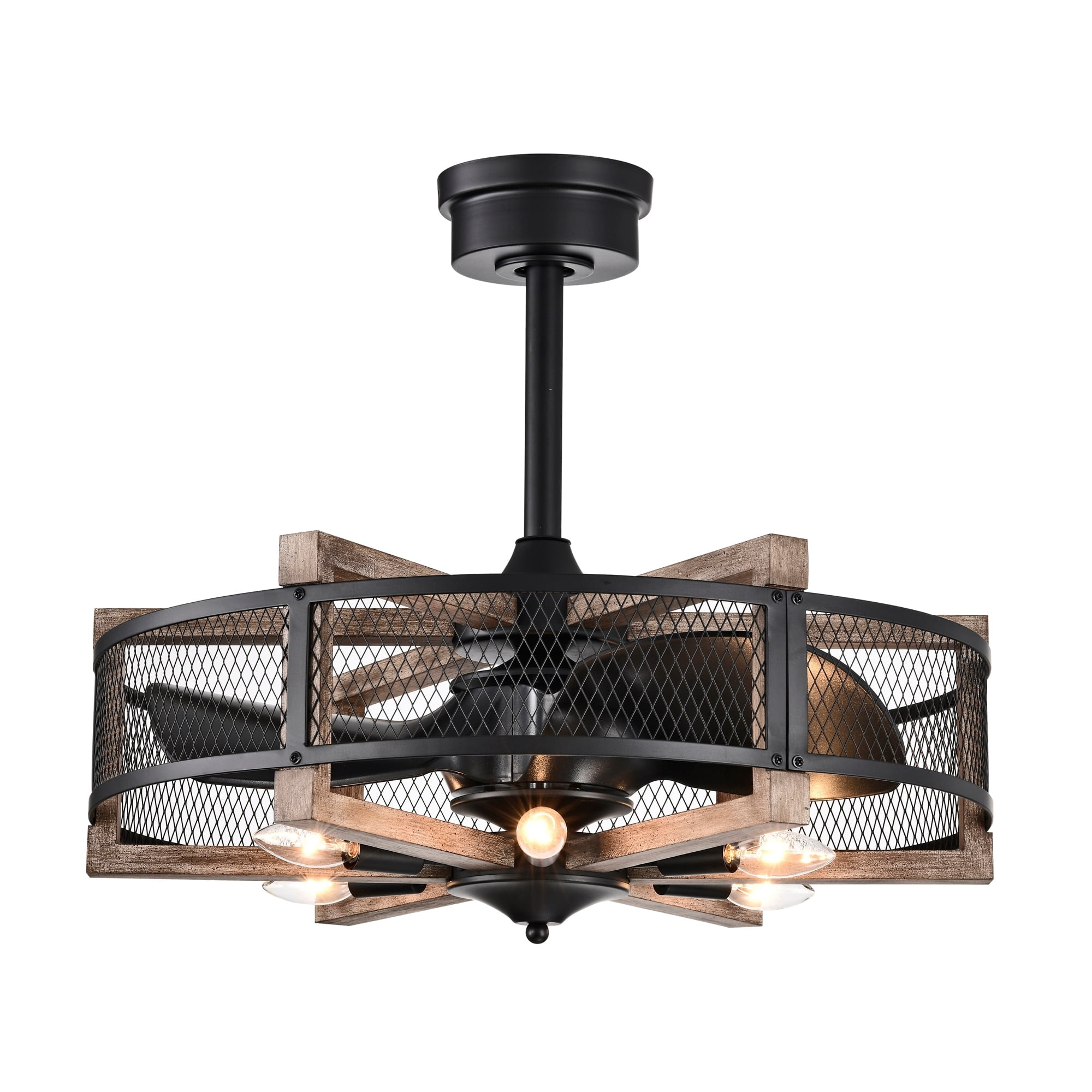 Wulf 24 in. 6-Light Indoor Matte Black and Faux Wood Grain Finish Ceiling Fan with Light Kit