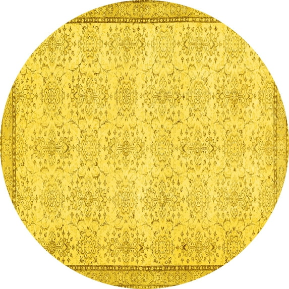 Ahgly Company Machine Washable Indoor Round Abstract Yellow Contemporary Area Rugs, 8' Round