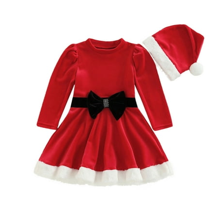 

AIMAOMI Toddler Kids Baby Girl Christmas Dress Red Party Princess Dress Hat Dresses Outfits H