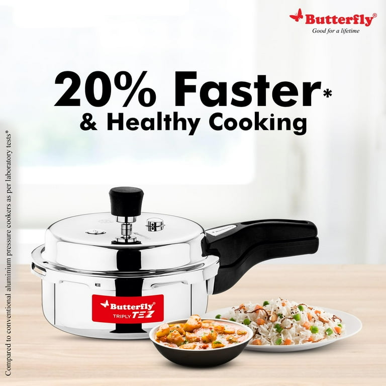 Butterfly Stainless Steel Tez Triply Pressure Cooker Olc 2 Liter Silver Walmart