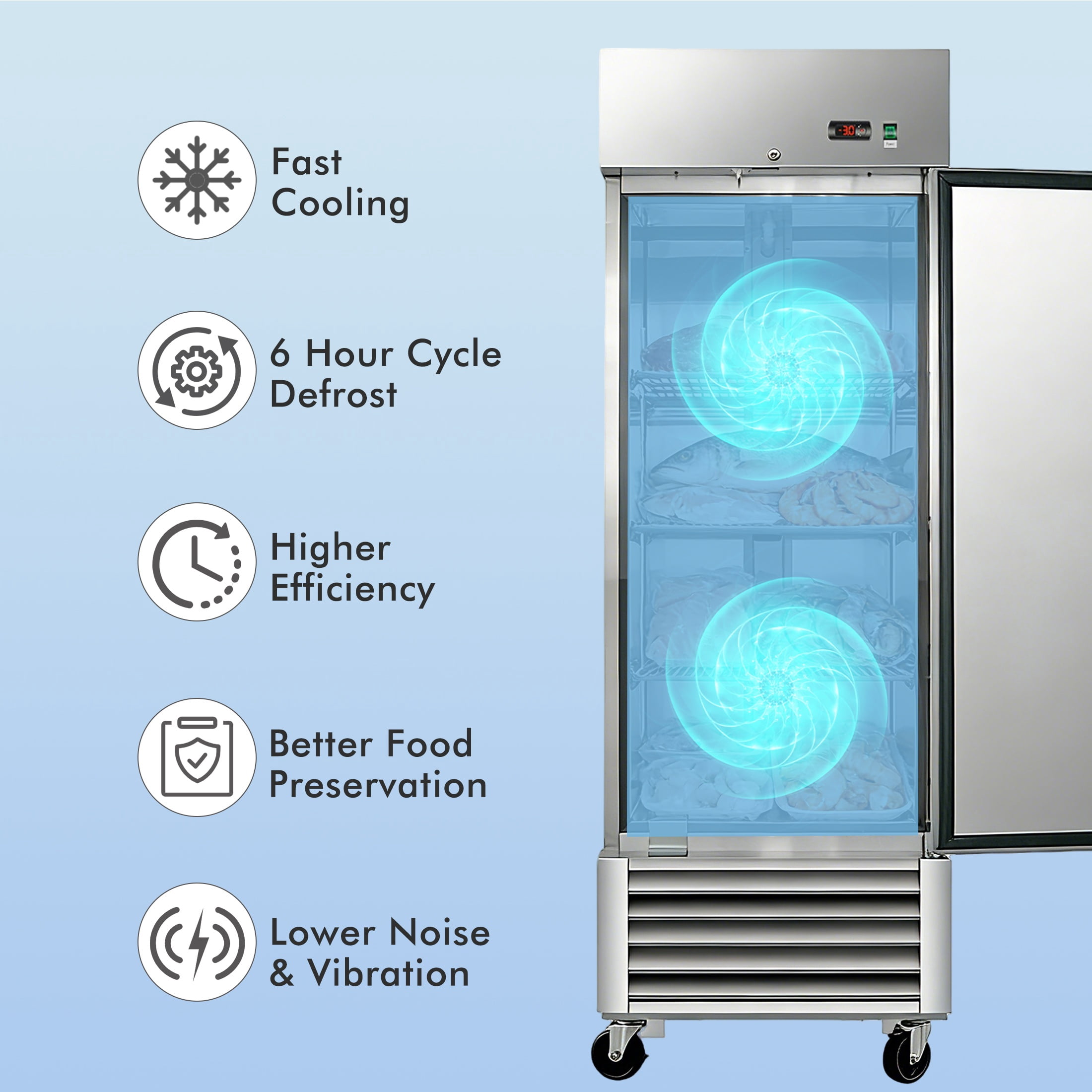 CTOSPOATO 27"W Commercial Freezer Single Solid Door Stainless Steel Interior and Exterior Construction Reach-in Freezer 18.68 Cu.ft. Upright Fan Cooling Freezer for Restaurant,Bar,Shop,Kitchen