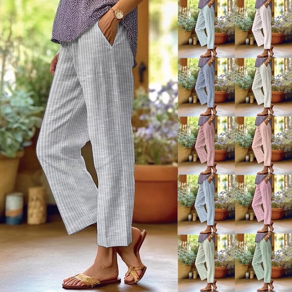 Women's Casual Striped Pants with Pockets Comfortable Loose Fit Everyday Trousers for Relaxed Style