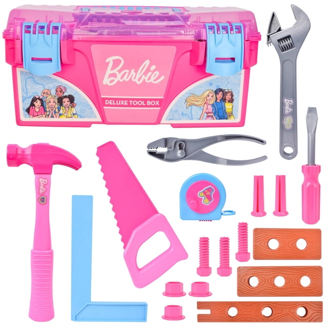 Caja de herramientas Playset Barbie Deluxe de 18 piezas con cinta métrica