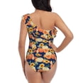thumbnail image 5 of Sikiie fall Pumpkin Daisy Print Women One Piece Swimsuits Tummy Control One Shoulder Bathing Suits Ruffle Swimwear, From S to XXL-Medium, 5 of 6