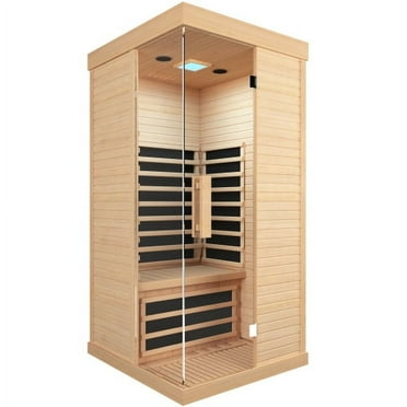 HOSAUNA Infrared Home Sauna Room,1 person Canadian Hemlock Wooden Indoor Sauna Spa，1400W/120V Heaters, 10 Minutes Pre-Warm up, Time and Temp Pre-Set