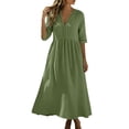 thumbnail image 2 of ClodeEU Women's V Neck 3/4 Sleeve Tiered Midi Dress,Casual Loose Flowy Beach Vacation Dress Green,Women's Plus XL, 2 of 9