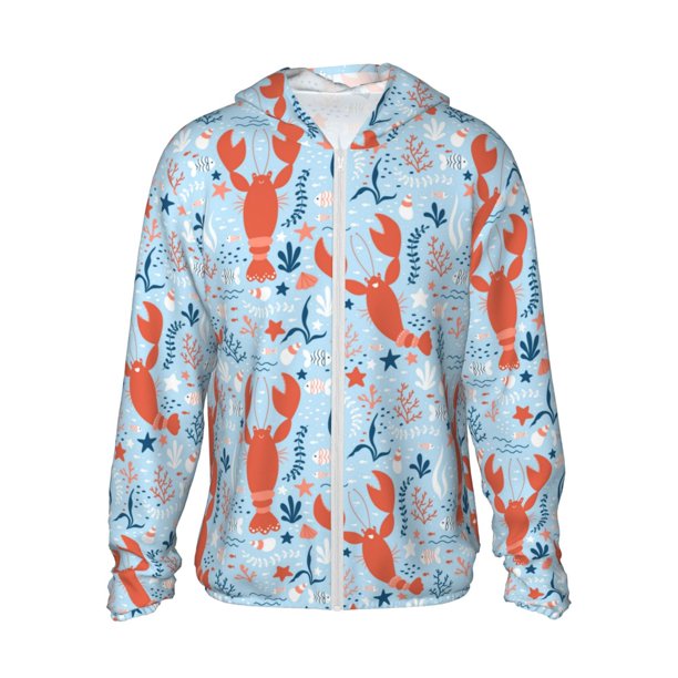 Fotbe Lobsters Chaqueta con Protección Solar UPF 50+ para Hombre y Mujer, Camisa con Capucha y Bolsillos-X-Large