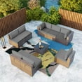 thumbnail image 1 of Gotland Outdoor Patio Furniture Set 9 Piece Sectional Rattan Sofa Set Rattan Wicker Patio Conversation Set with 8 Seat Cushions and 1 Tempered Glass Table,Grey, 1 of 5