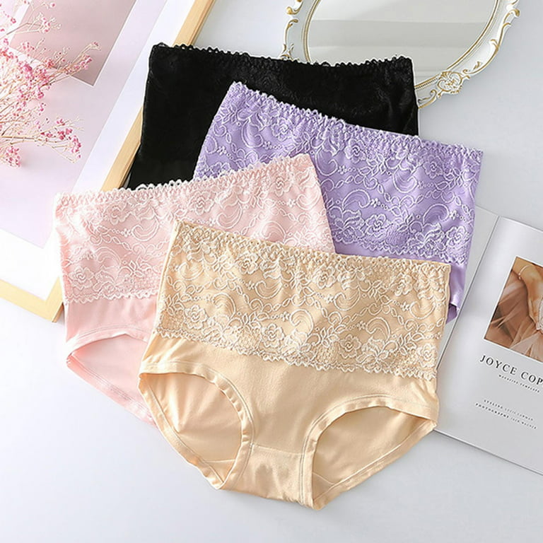 CAICJ98 Lingerie for Women Women Silk Panties Cotton Crotch Mid Waist  Seamless Breathable Lace Mesh Briefs,Black