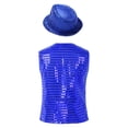 thumbnail image 2 of Doomiva Kids Boys Girls Sequins Jacket Shirt Vest Waistcoat Hip-hop Jazz Dance Performance Costume with Hat A Blue 12-24 Months, 2 of 7