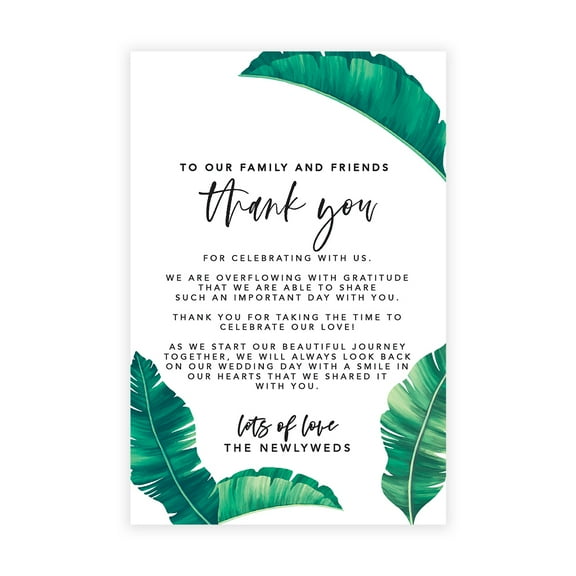 Koyal Wholesale Tropical Banana Leaf Wedding Thank You Place Setting Cards for Table Reception, Dinner Plates, 56-Pk