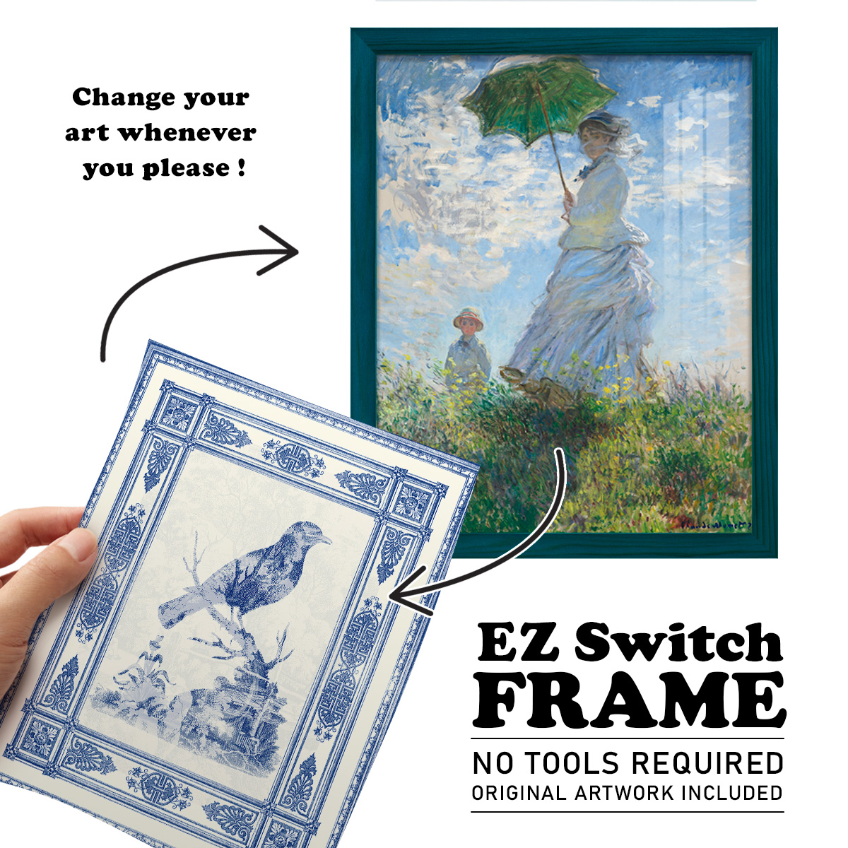 Toile de Jouy I -Framed Print w/glass-Ocean Blue