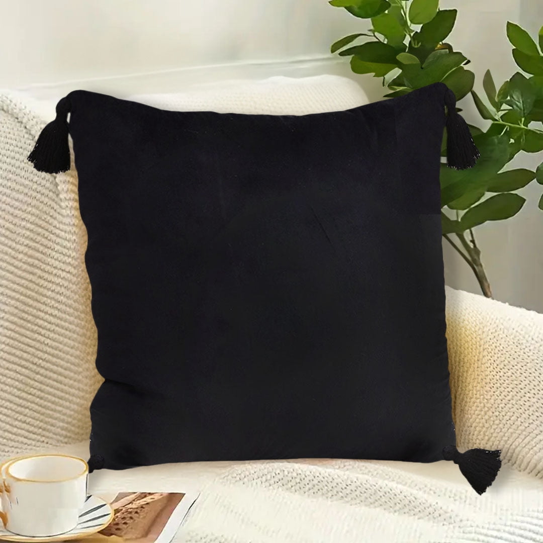 SOGA 45cm Black Vintage Butterfly Throw Pillow – Tassel Accent Velvet Square Decorative Cushion for Couch, Bed, Sofa, and Home Decor