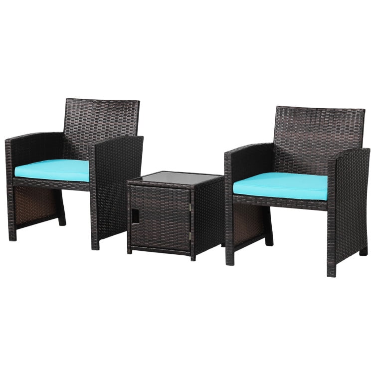Aimee Lii 3 Pieces Patio Wicker Furniture Set with Storage Table and Protective Cover, Outdoor Patio Furniture, Turquoise Aimee Lii 3 Pieces Patio Wicker Furniture Set with Storage Table and Protective Cover, Outdoor Patio Furniture, Turquoise